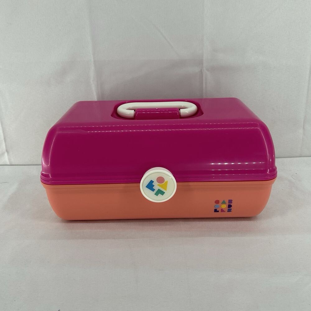 Caboodles Pink Peach Color Block Makeup Jewelry Case Holder Made In USA